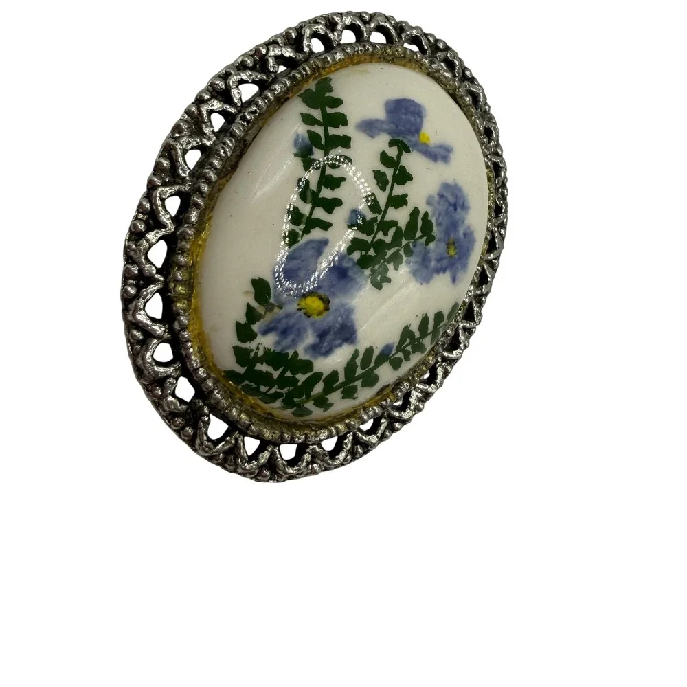 Cottagecore Floral Hand Painted Vintage Brooch Unbranded